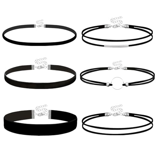 INSPUTOL 6er-Set schwarzes Samt-Halsketten-Set für Damen und Mädchen, verstellbare, dehnbare Halsbänder mit bequemer Passform für Cosplay, Halloween, Party und Tanz von INSPUTOL