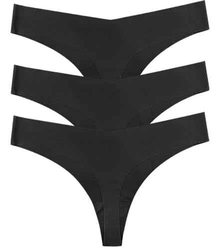 INSPUTOL Nahtlose Damen-Strings im 3er-Pack – Unsichtbare Unterwäsche mit bequemer, elastischer Passform und unsichtbarer Abdeckung (Schwarz, Größe M) von INSPUTOL