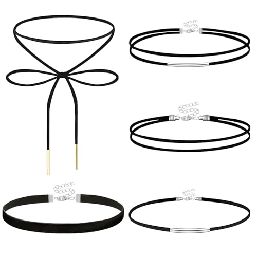 INSPUTOL Schwarzes Samt-Halsketten-Set für Damen und Mädchen, verstellbare, dehnbare Halsbänder mit bequemer Passform für Cosplay, Halloween, Party und Tanz (5-teilig) von INSPUTOL