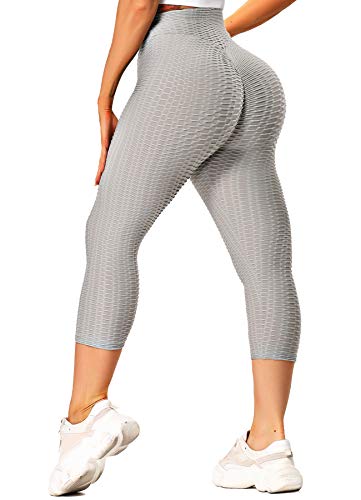 INSTINNCT Damen Capris Slim Fit Hohe Taille Lange 3/4 Leggings mit Bauchkontrolle Fitnesshose Sporthose Grau Medium von INSTINNCT