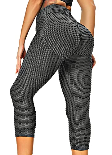 INSTINNCT Damen Capris Slim Fit Hohe Taille Lange 3/4 Leggings mit Bauchkontrolle Fitnesshose Sporthose U-Booty Stil-Schwarz XL von INSTINNCT