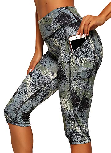 INSTINNCT Damen Doppeltaschen Sport Leggings 3/4 Yogahose Sporthose Laufhose Training Tights mit Handytasche Capris(normal) - Blumen-1185 L von INSTINNCT