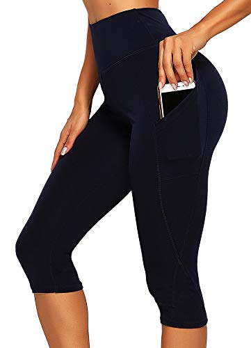 INSTINNCT Damen Doppeltaschen Sport Leggings 3/4 Yogahose Sporthose Laufhose Training Tights mit Handytasche Capris(normal) - Dunkelblau M von INSTINNCT