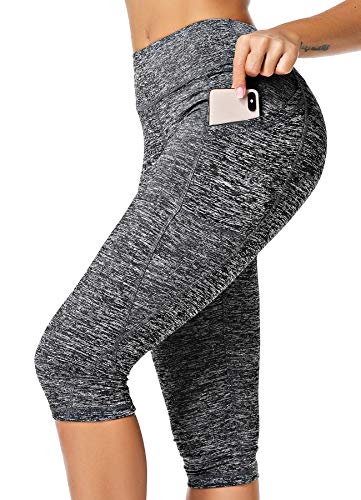 INSTINNCT Damen Doppeltaschen Sport Leggings 3/4 Yogahose Sporthose Laufhose Training Tights mit Handytasche Capris(normal) - Grau L von INSTINNCT