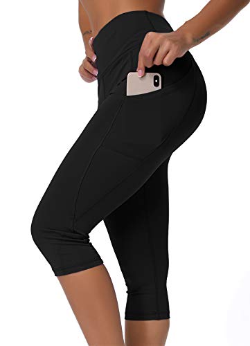 INSTINNCT Damen Doppeltaschen Sport Leggings 3/4 Yogahose Sporthose Laufhose Training Tights mit Handytasche Capris(normal) - Schwarz-1 S von INSTINNCT