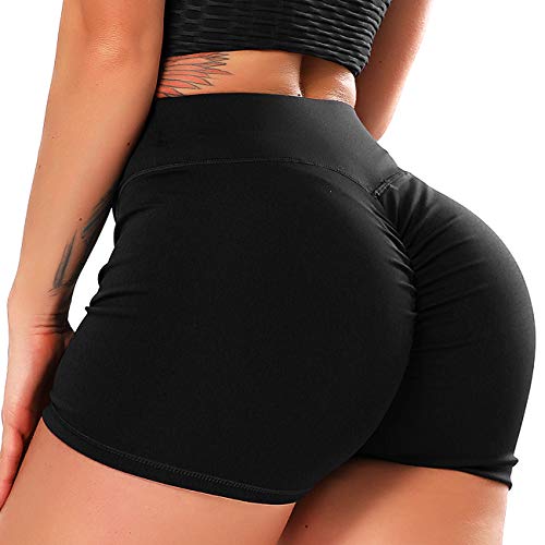 INSTINNCT Damen Geraffte Booty Shorts Kurz Leggings Hohe Taille mit Bauchkontrolle Short Schwarz 2XL von INSTINNCT