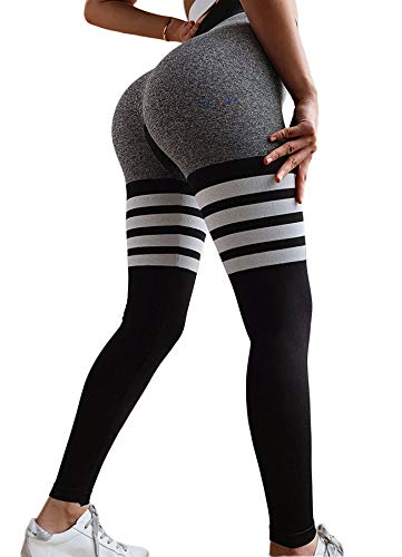 INSTINNCT Damen Gestreifte Nahtlose Leggings Slim Fit Jogginghose Sporthosen Fitnesshose A-Streifen Stil (schwarz) L von INSTINNCT