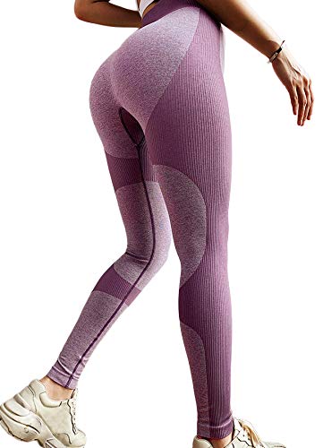 INSTINNCT Damen Gestreifte Nahtlose Leggings Slim Fit Jogginghose Sporthosen Fitnesshose B-Herz Stil (Lila) S von INSTINNCT