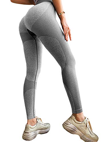 INSTINNCT Damen Gestreifte Nahtlose Leggings Slim Fit Jogginghose Sporthosen Fitnesshose B-Herz Stil (grau) L von INSTINNCT