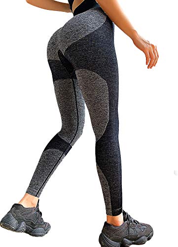 INSTINNCT Damen Gestreifte Nahtlose Leggings Slim Fit Jogginghose Sporthosen Fitnesshose B-Herz Stil (schwarz) L von INSTINNCT