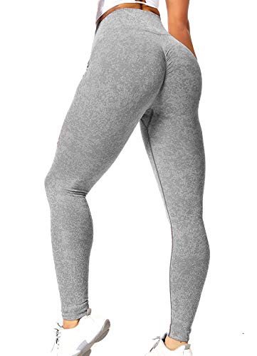 INSTINNCT Damen Gestreifte Nahtlose Leggings Slim Fit Jogginghose Sporthosen Fitnesshose C-klassischer Stil (Melange-Hellgrau) XL von INSTINNCT