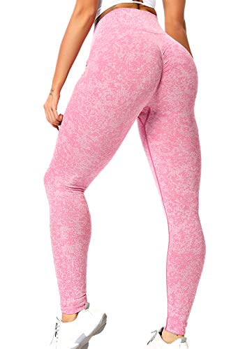 INSTINNCT Damen Gestreifte Nahtlose Leggings Slim Fit Jogginghose Sporthosen Fitnesshose C-klassischer Stil (Melange-Rosa) L von INSTINNCT