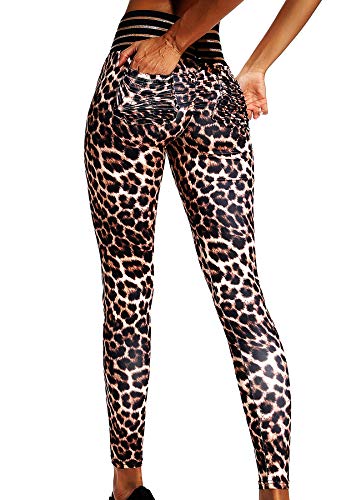 INSTINNCT Damen Hohe Taille Doppeltaschen Sport Leggings Strumpfhose Jogginghose Tights mit Säckel #2 Leopard Muster L von INSTINNCT
