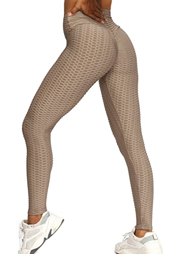 INSTINNCT Damen Hohe Taille Leggings Scrunch Butt Seamless Sportleggings Slim Booty Push Up Lange Hose mit Bauchkontrolle C-Hellbraun 2XL von INSTINNCT