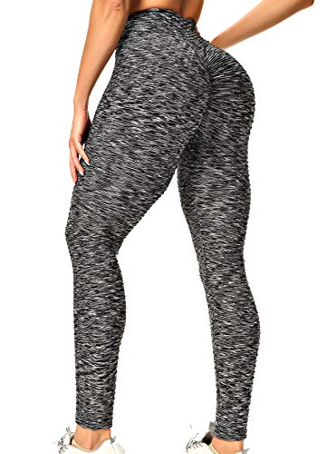 INSTINNCT Damen Hohe Taille Leggings Scrunch Butt Sportleggings Slim Booty Push Up Lange Hose mit Bauchkontrolle Melange - Schwarz S von INSTINNCT