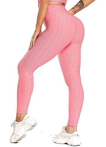 INSTINNCT Damen Hohe Taille Leggings Scrunch Butt Sportleggings Slim Booty Push Up Lange Hose mit Bauchkontrolle Rosa L von INSTINNCT