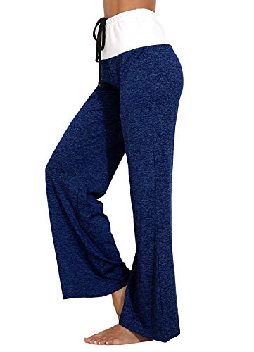 INSTINNCT Damen Hose Jogginghose Freizeithose Schlaghosen Weites Straight Bein mit Tunnelzug #3 Dunkelblau-weiß M von INSTINNCT