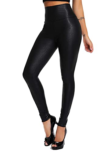 INSTINNCT Damen Kunstleder High Waist Leggings Skinny PU Leder Hose Leder-Optik Strumpfhosen Treggings Schwarz (Schlangenhaut Muster) L von INSTINNCT