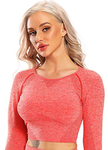 INSTINNCT Damen Nahtlos Longsleeve Laufshirt Sport Langarm Oberteil mit Daumenloch Rot-2 S von INSTINNCT