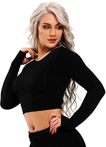 INSTINNCT Damen Nahtlos Longsleeve Laufshirt Sport Langarm Oberteil mit Daumenloch Schwarz-2 L von INSTINNCT