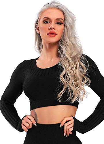 INSTINNCT Damen Nahtlos Longsleeve Laufshirt Sport Langarm Oberteil mit Daumenloch Schwarz-3 S von INSTINNCT