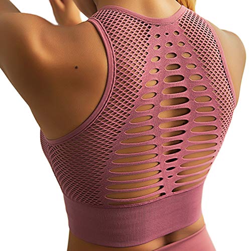 INSTINNCT Damen Nahtlos Yoga Sport-BH Ohne Bügel mit Polstern - Komfort Klassische Fitness Training Bustier Bra Top Racerback-Rosa L Bthins3 von INSTINNCT