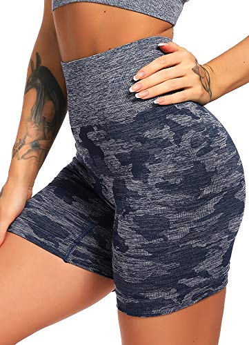 INSTINNCT Damen Nahtlose Shorts Kurz Leggings Hohe Taille mit Bauchkontrolle Sportshorts Dunkelblau (Tarnmuster) S von INSTINNCT