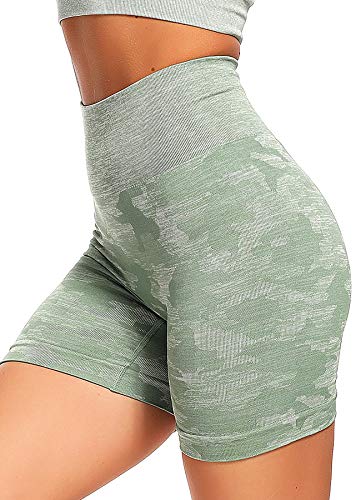 INSTINNCT Damen Nahtlose Shorts Kurz Leggings Hohe Taille mit Bauchkontrolle Sportshorts Grün (Tarnmuster) M von INSTINNCT