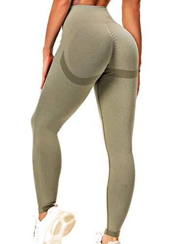 INSTINNCT Damen Yoga Lange Leggings Slim Fit Fitnesshose Sporthosen Lächeln Stil(gerafft) - Luftgrün S von INSTINNCT