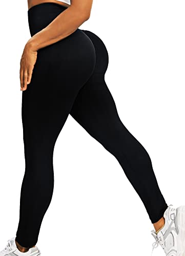 INSTINNCT Damen Yoga Lange Leggings Slim Fit Fitnesshose Sporthosen Lächeln Stil(gerafft) - Schwarz M von INSTINNCT