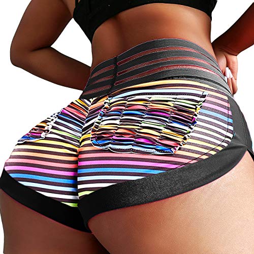 INSTINNCT Damen Shorts Sport Yoga Kurze Hose Sweatpants Laufshorts Training Gym Yoga Fitness Yoga B-gestreift mit Taschen(bunt) M von INSTINNCT