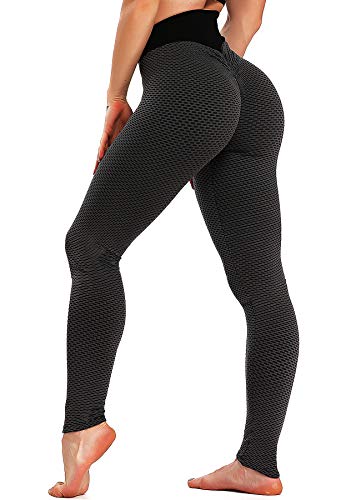 INSTINNCT Damen Slim Fit Hohe Taille Booty Lange Leggings mit Bauchkontrolle Laufhose Fitnesshose Sporthose Tights A-Karo-Schwarz L von INSTINNCT