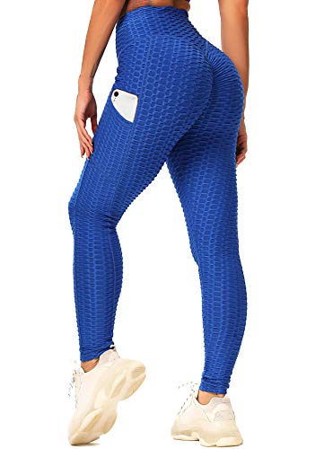 INSTINNCT Damen Slim Fit Hohe Taille Sportshort Lange Leggings mit Bauchkontrolle Booty Stil mit Taschen - Blau S von INSTINNCT