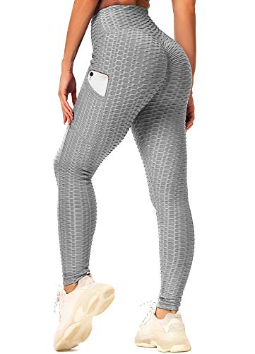 INSTINNCT Damen Slim Fit Hohe Taille Sportshort Lange Leggings mit Bauchkontrolle Booty Stil mit Taschen - Grau S von INSTINNCT