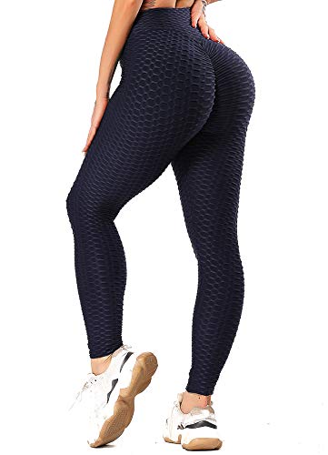 INSTINNCT Damen Hohe Taille Leggings Scrunch Butt Seamless Sportleggings Slim Booty Push Up Lange Hose mit Bauchkontrolle Dunkelblau L von INSTINNCT