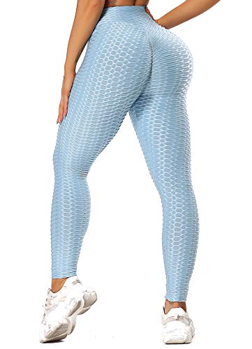 INSTINNCT Damen Hohe Taille Leggings Scrunch Butt Sportleggings Slim Booty Push Up Lange Hose mit Bauchkontrolle Himmelblau XS von INSTINNCT