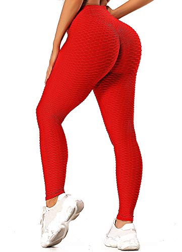 INSTINNCT Damen Hohe Taille Leggings Scrunch Butt Sportleggings Slim Booty Push Up Lange Hose mit Bauchkontrolle Rot 2XL von INSTINNCT