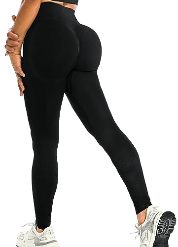 INSTINNCT Damen Hohe Taille Leggings Scrunch Butt Sportleggings Slim Booty Push Up Lange Hose mit Bauchkontrolle Seamless Schwarz L von INSTINNCT