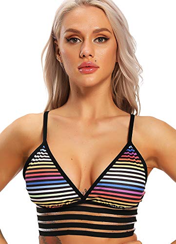 INSTINNCT Damen Sport BH Gekreuzt Gepolstert Elastizität Bustier Yoga BH ohne Bügel Atmungsaktiv Sports Bra Top Lauf Fitness Yoga Bra Muster - gestreift Large von INSTINNCT