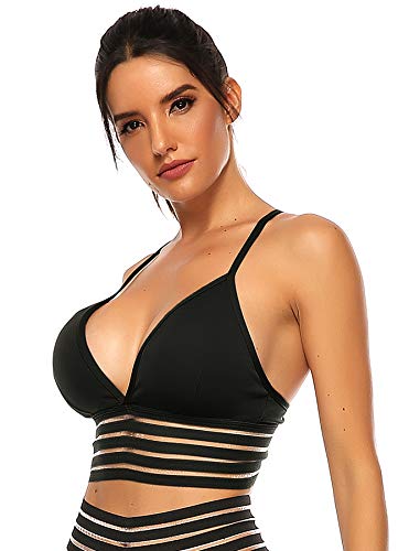 INSTINNCT Damen Sport BH Gekreuzt Gepolstert Elastizität Bustier Yoga BH ohne Bügel Atmungsaktiv Sports Bra Top Lauf Fitness Yoga Bra Schwarz XL von INSTINNCT