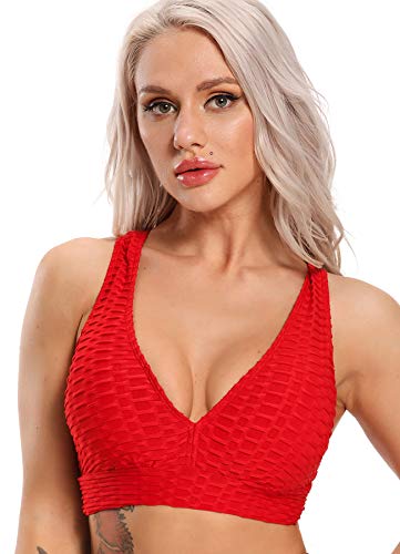 INSTINNCT Damen Sport BH ohne Bügel Gepolstert Yoga Bra Kreuz Rücken Sport Bustier Top für Jogging Fitness Rot S von INSTINNCT