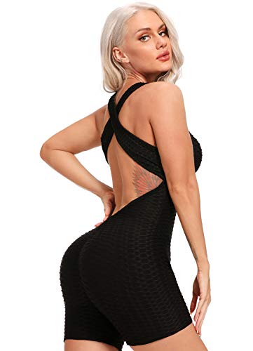 INSTINNCT Damen Sport Rückenfrei Jumpsuit Yoga Bodysuit Overall Leggings Sporthosen Bandage Playsuits Jogging Strampler Hosenanzug Trainingsanzug Schwarz L von INSTINNCT