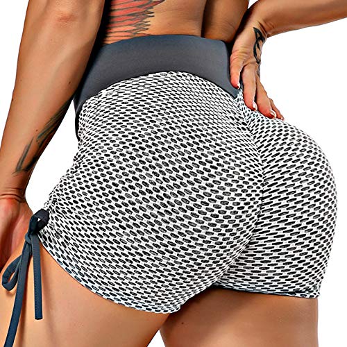 INSTINNCT Damen Sportshort Kurz Leggings Hohe Taille mit Bauchkontrolle Short A-Grau Mix Weiß (V-Stil) L von INSTINNCT