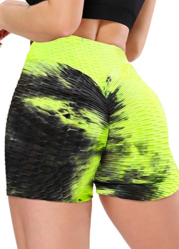 INSTINNCT Damen Sportshort Kurz Leggings Hohe Taille mit Bauchkontrolle Short A-gelb & schwarz L von INSTINNCT