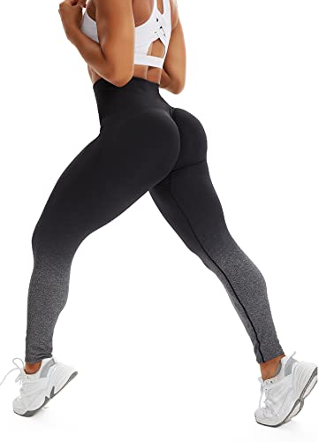 INSTINNCT Damen Yoga Lange Leggings Slim Fit Fitnesshose Sporthosen #0 Lächeln Stil(gerafft) - Asche Schwarz L von INSTINNCT