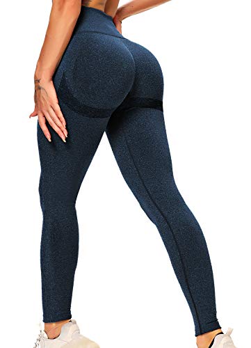 INSTINNCT Damen Yoga Lange Leggings Slim Fit Fitnesshose Sporthosen #0 Lächeln Stil(gerafft) - Dunkelblau M von INSTINNCT