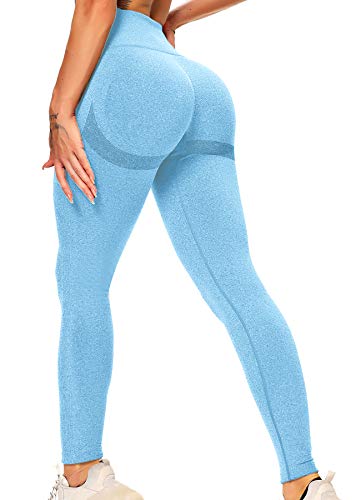 INSTINNCT Damen Yoga Lange Leggings Slim Fit Fitnesshose Sporthosen #0 Lächeln Stil(gerafft) - Himmelblau M von INSTINNCT