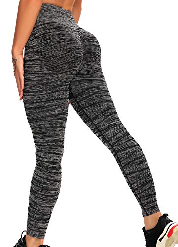 INSTINNCT Damen Yoga Lange Leggings Slim Fit Fitnesshose Sporthosen #0 Lächeln Stil(gerafft) - Melange Schwarz XL von INSTINNCT