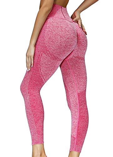 INSTINNCT Damen Yoga Lange Leggings Slim Fit Fitnesshose Sporthosen #0 Lächeln Stil(gerafft) - Rosa rot mit Taschen M von INSTINNCT