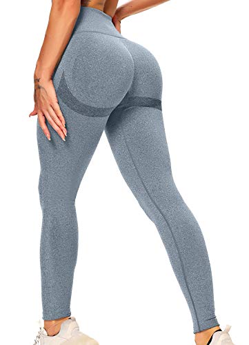 INSTINNCT Damen Yoga Lange Leggings Slim Fit Fitnesshose Sporthosen #0 Lächeln Stil(gerafft) - schmutzig blau L von INSTINNCT